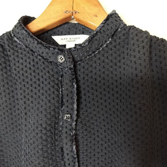 Max Studio Balloon Sleeve Top Velvet Trim - Picture 5 of 9